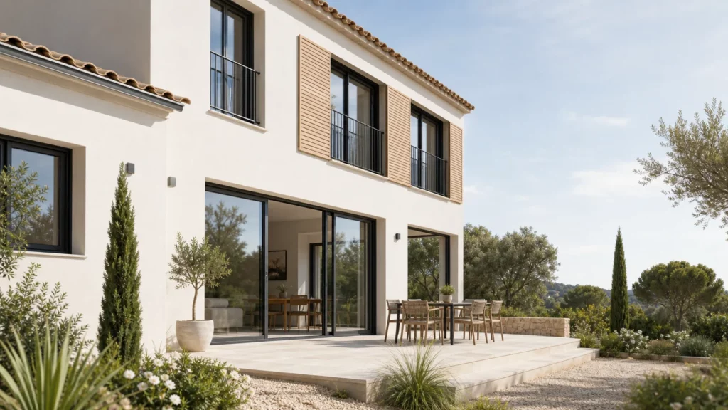 Maison méditerranéenne équipée de fenêtres et d’une baie vitrée en aluminium